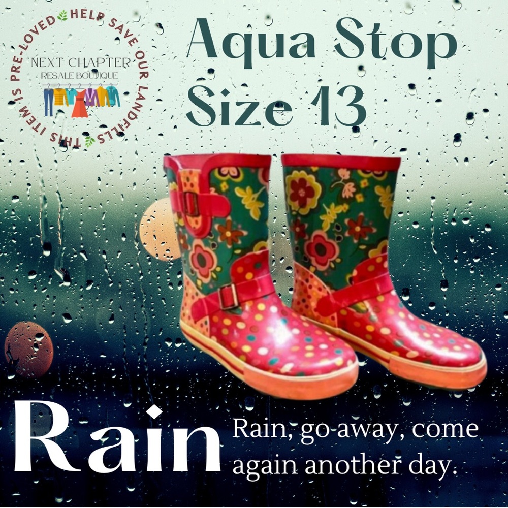 2 for $20 Aqua Stop LoLa Pink Floral Mid calf pull on rain boots. 13